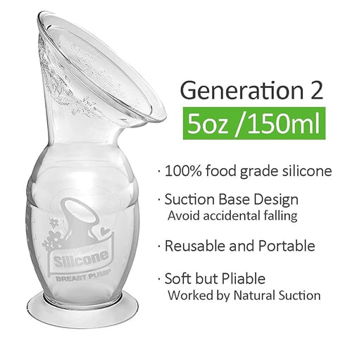 Haakaa Gen 2 Silicone Breast Pump with Suction Base, 5 oz/150 ml