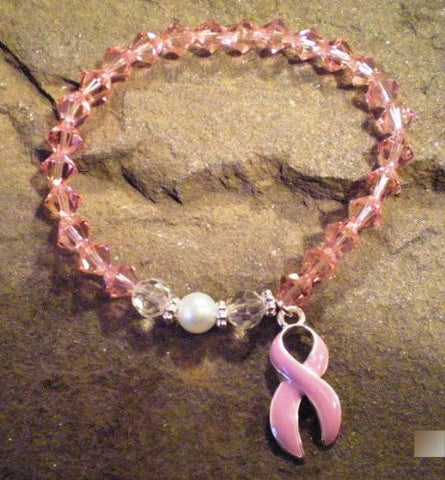 Breast Cancer Ribbon Bracelet - Light Rose