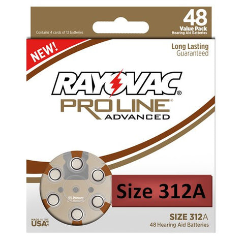 Rayovac ProLine Advanced Mercury-Free Hearing Aid Batteries, Size 312A - Value Pack